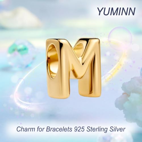 Gold Letter Charms A-Z for Bracelets 925 Sterling Silver Alphabet Initial Charms Beads Jewelry Gifts for Women - color: M