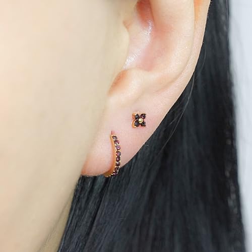 QueenBee 14K Gold Plated Ivy Flower Birthstone Stud Earrings for Women Dainty Floral Gemstone Studs Unique Jewelry Gift for Her - color: Feb-Amethyst