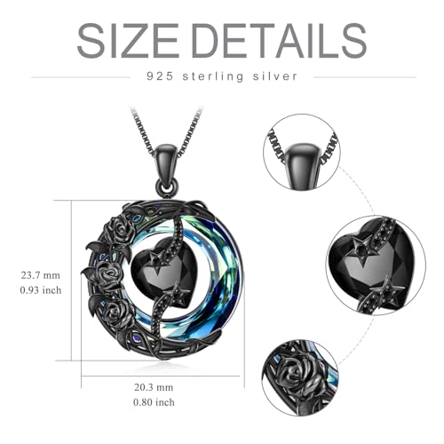 TOUPOP Birthstone Necklace Women Sterling Silver Moon Star Birthday Jewelry | Celtic Moon Pendant with Blue Crystal Anniversary Christmas Jewelry Gifts for Wife Mom Her - color: C-Black Crystal-Black Rose