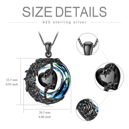 TOUPOP Birthstone Necklace Women Sterling Silver Moon Star Birthday Jewelry | Celtic Moon Pendant with Blue Crystal Anniversary Christmas Jewelry Gifts for Wife Mom Her - color: C-Black Crystal-Black Rose