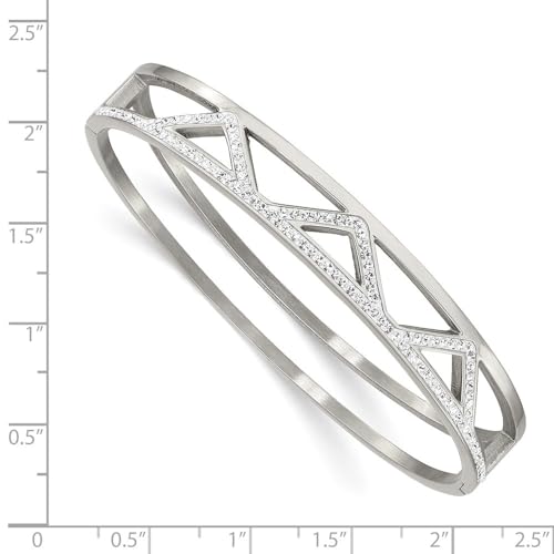 Chisel Stainless Steel Polished with Preciosa Crystal 10mm Hinged Bangle Bracelet