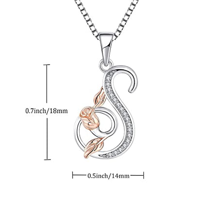 STARCHENIE Initial Necklace for Women Sterling Silver Letters 26 Alphabet Pendant Rose Flower Jewelry Gifts for Family Sisters Friend - color: S