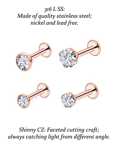 14G Lip Rings Stainless Steel Tragus Helix Conch Piercing Jewelry Snake Bite Piercing Monroe Lip Rings Labret Medusa Cartilage Lobe Earrings Piercing Jewelry Cubic Zirconia 2MM 3MM 4MM - color: 6MM-Rose Gold,2mm/3mm/4mm