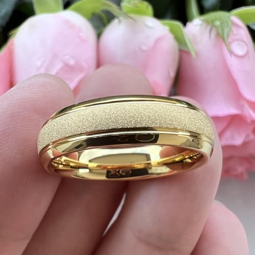 TUTISS 6mm 8mm Black/Gold/Rose Gold/White Tungsten Rings for Men Women Fashion Engagement Wedding Bands Sandblasted Finish I Love You Engraved Comfort Fit - color: 6mm Gold Tungsten I Love You