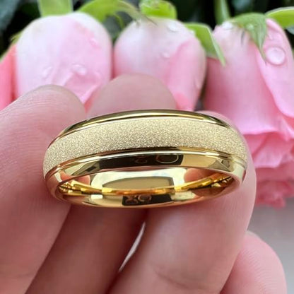 TUTISS 6mm 8mm Black/Gold/Rose Gold/White Tungsten Rings for Men Women Fashion Engagement Wedding Bands Sandblasted Finish I Love You Engraved Comfort Fit - color: 6mm Gold Tungsten