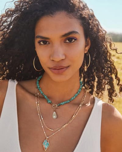 18k Gold Plated Chain Link Necklace for Women, Baroque Pearl/Compass Pendant Necklace - color: Turquoise Baroque small