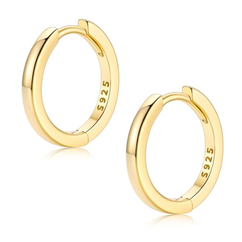 FaithHeart Solid 925 Sterling Silver Small Huggie Hoop Earrings for Women | Silver/Black/Gold/Rose Gold Small Hoop Earrings, Hypoallergenic Lightweight Cartilage Huggie Earrings, Gift Box - color: 01. Blank-Gold, size: 12mm