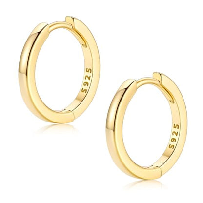 FaithHeart Solid 925 Sterling Silver Small Huggie Hoop Earrings for Women | Silver/Black/Gold/Rose Gold Small Hoop Earrings, Hypoallergenic Lightweight Cartilage Huggie Earrings, Gift Box - color: 01. Blank-Gold, size: 12mm