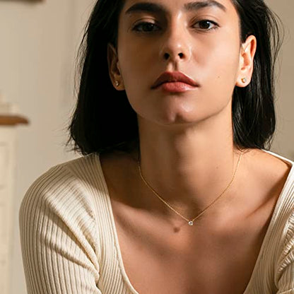 S.Leaf 18K Gold Plated Cubic Zirconia Choker Necklace for Women 925 Sterling Silver Layered Coin Moon Star Heart Circle Crystal Lariat Pendant Necklaces Gifts for Women Trendy - color: Round_Gold