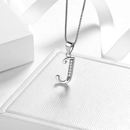 Aurora Tears Letter Necklace Initial 925 Sterling Silver Alphabet Pendant Crystal Name Gift Women Cubic Zirconia Jewelry - color: J