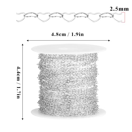 16.5FT Stainless Steel Heart Chain 2.5MM Silver Chain for Jewelry Making | Dainty Heart Link Chains Roll Bulk for Necklace Bracelet Crafts - color: stainless steel color(2.5mm)