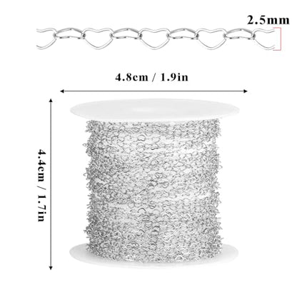 16.5FT Stainless Steel Heart Chain 2.5MM Silver Chain for Jewelry Making | Dainty Heart Link Chains Roll Bulk for Necklace Bracelet Crafts - color: stainless steel color(2.5mm)