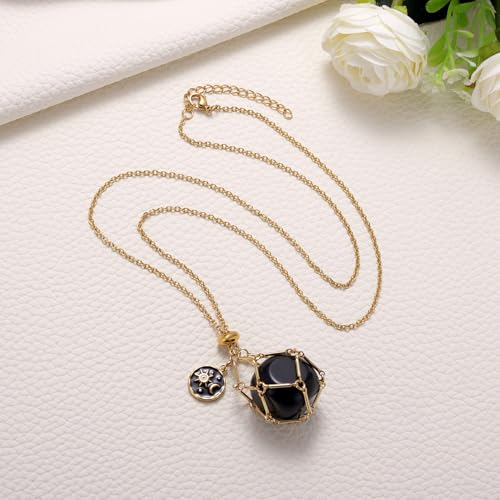 MIXJOY Black Obsidian Crystal Necklace for Women, Sun and Moon Celestial Pendant Protection Gift for Halloween Christmas - style: Medium