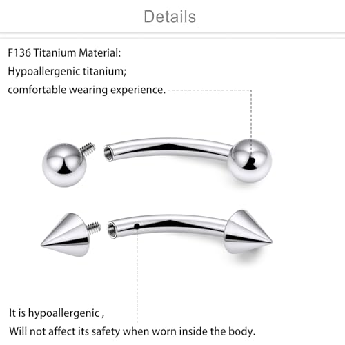 Eyebrow Piercing Jewelry Titanium Curved Barbell 16g Tiny Eyebrow Ring Vertical Labret Lip Jewelry Ear Rook Navel Small Belly Button Ring for Women Men - color: 16g,10mm