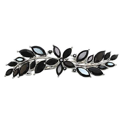 Faship Gorgeous Black Rhinestone Crystal Small Flower Hair Barrette Clip - color: Black