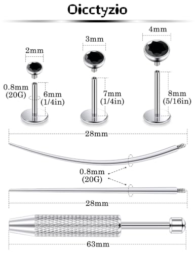 F136 Titanium 20/18/16g Flatback Earrings Nose Lip Rings Jewelry - color: Black, size: 20g