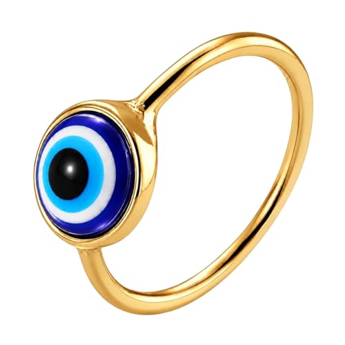 Ello Elli Gold Tone Evil Eye Ring for Women, Gold Plated Stainless Steel Band, Evil Eye Protection Design, Minimalist Everyday Jewelry