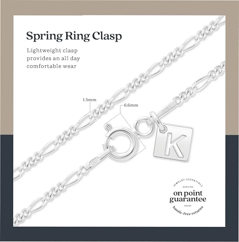 KEZEF Sterling Silver 1.5mm Figaro Chain Necklace for Women - 925 Italian Diamond Cut Chain, Available in Silver, 18K Yellow Gold, Rose Gold, 16-30 Inches - color: Sterling Silver, size: 24 Inch