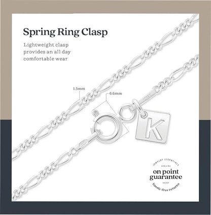 KEZEF Sterling Silver 1.5mm Figaro Chain Necklace for Women - 925 Italian Diamond Cut Chain, Available in Silver, 18K Yellow Gold, Rose Gold, 16-30 Inches - color: Sterling Silver, size: 24 Inch