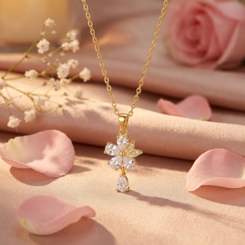 Gold Plated Whimsical & Nature Inspired Pendant Necklace for Women - 3D Charm Jewelry for Tea Lovers, Good Luck & Layering, Adjustable Chain