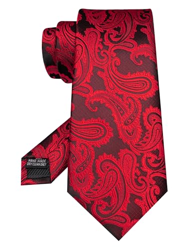 JEMYGINS Mens Paisley Tie and Pocket Square,Lapel Pin,Cufflinks,Tie Clip Sets with Gift Box 5PCS - color: Red/Black