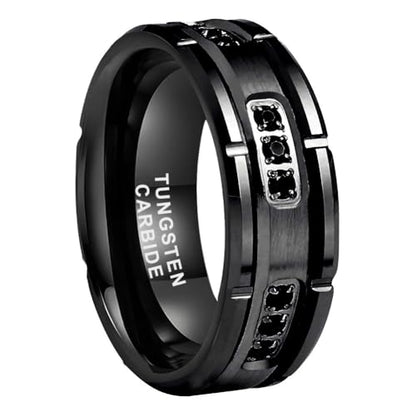 TUTISS 8mm Silver/Black Tungsten Rings for Men Women Promise Engagement Eternity Wedding Bands Black Cubic Zircon Stone Inlay All Around Matte Finish Comfort Fit - color: 8mm Black Tungsten