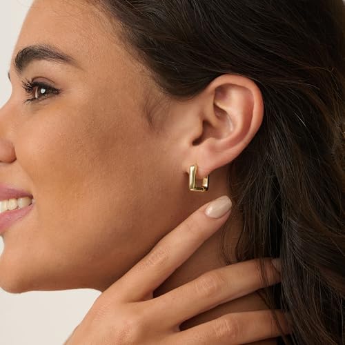 LLWOM Gold Huggie Earrings for Women-14k Gold/Silver/Rose/Black Plated Heart Hoop Earrings Hypoallergenic Lightweight Hoops Gifts - style: Square