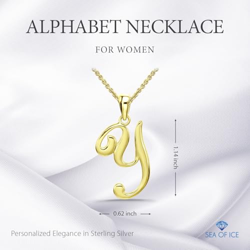 SEA OF ICE Letter Initial Necklace, Alphabet Letter Pendant Necklace, Sterling Silver, Gold, Rose Gold Necklace for Women, Elegant Initial Necklaces, Personalized Custom Women's Necklaces - color: Yellow Gold - Y