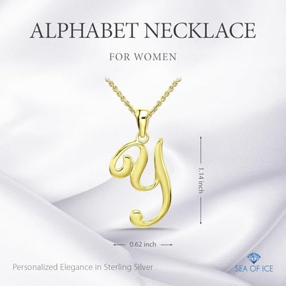 SEA OF ICE Letter Initial Necklace, Alphabet Letter Pendant Necklace, Sterling Silver, Gold, Rose Gold Necklace for Women, Elegant Initial Necklaces, Personalized Custom Women's Necklaces - color: Yellow Gold - Y