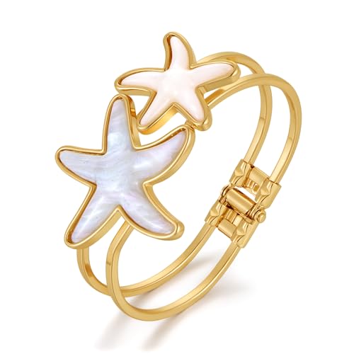 WOWORAMA Gold Shell Cuff Bracelets for Women | Trendy Boho Ocean Seashell Bangles, Adjustable Open Cuff Bracelet, Vintage Summer Beach Jewelry - color: Double Starfish