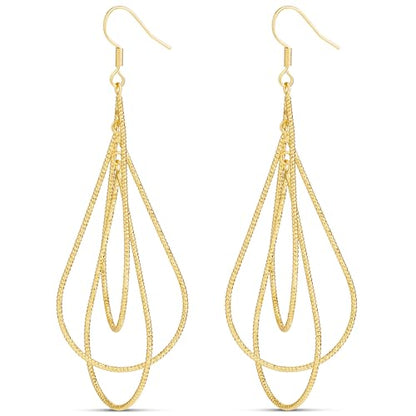 Milla Dainty Silver Drop Earrings for Women and Dangling Gold Earrings | Hypoallergenic, Easy to Wear, Available in 14K Gold, Rose Gold, or Silver Plated Finish, Different Designs - color: Triple Teardrop / 14K Gold Plated