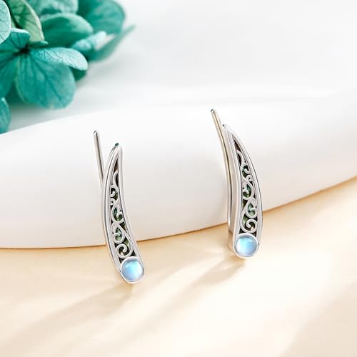 Ear Climbers Earrings for Women Sterling Silver Vintage Ear Crawler Earrings Jewelry Gifts for Women - style: Filigree-abalone shell