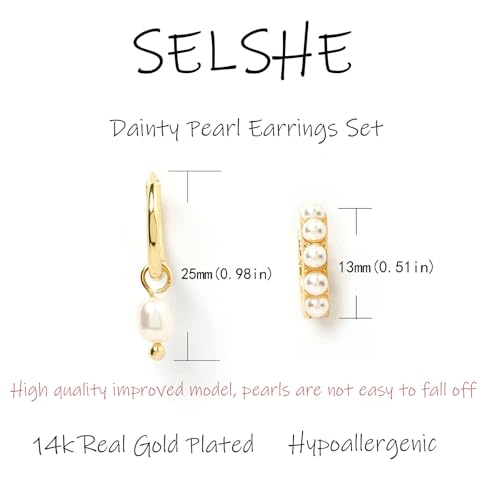 Gold Plated Earrings for Women, 14k Gold Plated Earring Stack Hypoallergenic Pearl Drop Earring Dainty Earrings for Women Trendy Cute Small Huggie Hoop Earring Fashion Womens Jewelry - color: SET1