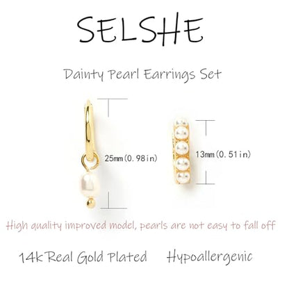 Gold Plated Earrings for Women, 14k Gold Plated Earring Stack Hypoallergenic Pearl Drop Earring Dainty Earrings for Women Trendy Cute Small Huggie Hoop Earring Fashion Womens Jewelry - color: SET1