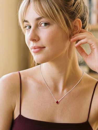 Silvora Heart/Round Birthstone Necklace for Women, Sparkling Crystal Pendant, Dainty Birth Month Jewelry, Adjustable 16"+2" Chain - color: Silver, style: January Round