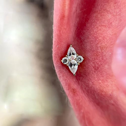 FINE4U 1PC ASTM F136 Titanium 16G Flatback Stud for Tragus, Helix, Conch 6mm 8mm - Screw on Cartilage Earring Piercing Jewelry - color: Four-Pointed Star B - Gold