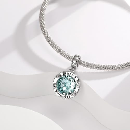 Birthstone Charms for Women Bracelets Birthday Bead Charms fit Pandora Bracelets Mothers Day Gifts for Women - color: 03-March(Aquamarine)