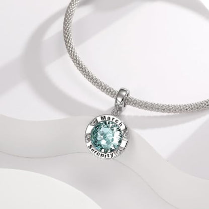 Birthstone Charms for Women Bracelets Birthday Bead Charms fit Pandora Bracelets Mothers Day Gifts for Women - color: 03-March(Aquamarine)