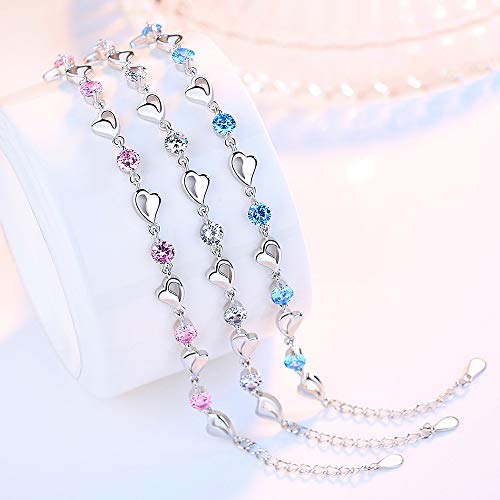 kelistom 925 Sterling Silver Bracelets for Women Teens, Love Heart Charm Chain Bracelet Bangle Fashion Jewelry Gifts - color: heart chain-white