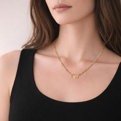 SAMYA Stainless Steel Necklace for Women | Minimalist Oval Clasp Necklace and Paperclip Chain Necklace, Modern Gold Silver Tone Necklace - color: Gold Paperclip Chain