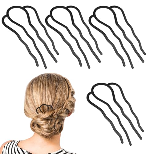 Gjinxi Hair Side Combs Metal Hair Fork Clip 4PCS French Hairpins for Buns Hairs Updo U-Shape 4 Prong Hairs Sticks Styling Tool Accessories Twist Black Headpieces for Women Decoration
