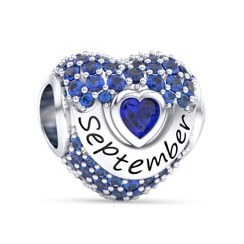 Birthstone Charms Love Heart Openwork Bead Charm for Women Bracelets and Necklaces 925 Sterling Silver with 5A Cubic Zirconia,Jewelry Gifts Women - color: September Birthstone Charms