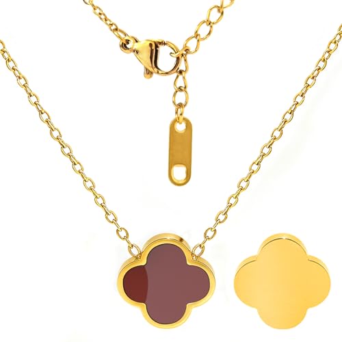 Four Leaf Clover Necklace 18K Gold Plated Necklaces for Women Lucky Flower Pendant Adjustable Link Chain Stainless Steel Dainty Trendy Simple Jewelry Gifts for Women - color: 1G-Single Red