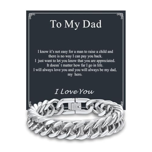 Supcare Unique Anniversary Birthday Valentines Fathers Day Stainless Steel Cuban Link Bracelets for Men Him, To My Man Dad Husband Love Always Remember Wrist Chain Bracelet Jewelry Gifts - color: A-Steel 04 To My Dad, size: 7.5 Inches-12mm Width