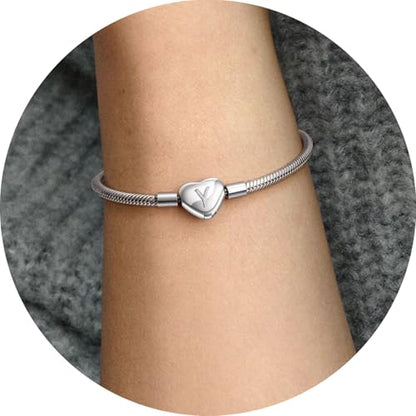 Initial Bracelet Heart Clasp Stainless Steel Snake Chain Alphabet Letter Charm Gift for Women Mom Girlfriend Wife - style: Y