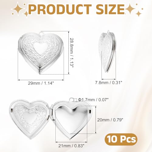 MECCANIXITY Custom Photo Locket Charm, Copper Retro Picture Locket Pendants for DIY Memorial KeyChains Necklace Bracelet Jewelry Making - color: Silver, style: Engraved Heart