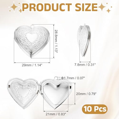 MECCANIXITY Custom Photo Locket Charm, Copper Retro Picture Locket Pendants for DIY Memorial KeyChains Necklace Bracelet Jewelry Making - color: Silver, style: Engraved Heart