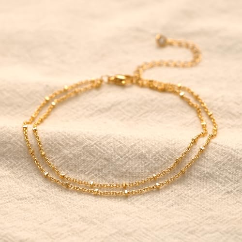 Robaice Ankle Bracelets for Women, 14K Gold Plated/Silver Layered Anklets | Waterproof Adjustable Anklet for Women, Summer Beach Anklet, Glitter Jewelry for Women Gifts - color: Gold-2