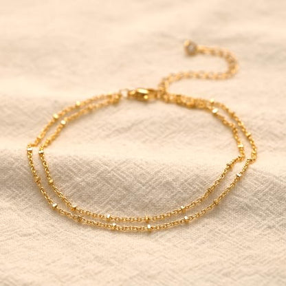 Robaice Ankle Bracelets for Women, 14K Gold Plated/Silver Layered Anklets | Waterproof Adjustable Anklet for Women, Summer Beach Anklet, Glitter Jewelry for Women Gifts - color: Gold-2