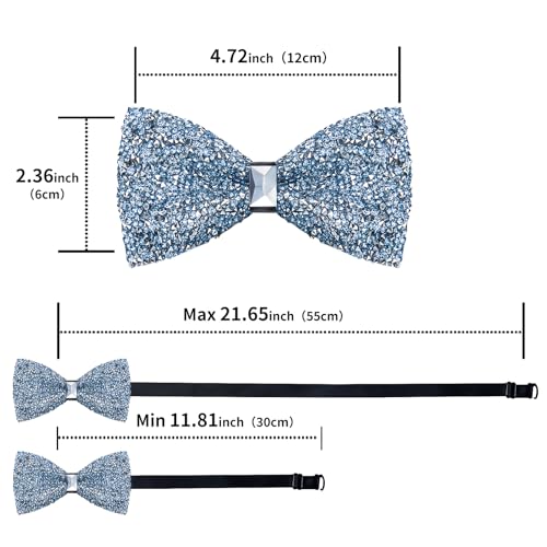 DiBanGu Mens Rhinestone Bow Tie with Ring and Lapel Pin Set | Adjustable Strap,Pre-tied Style,3PCS,Sequin Diamond Bowties，Solid/Mix Color,Shiny Accessory,for Party Prom Banquet Wedding - color: Dusty Blue